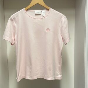 Vintage Lizsport Light Pink Short Sleeve Tee Embroidered Crest Logo 100% Cotton